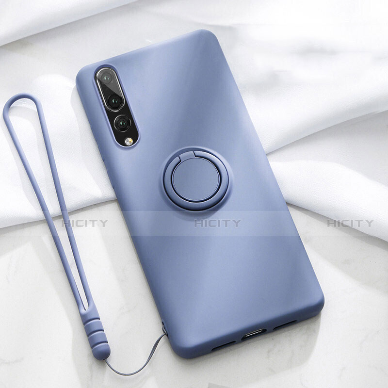 Silikon Hülle Handyhülle Ultra Dünn Schutzhülle Tasche Silikon mit Magnetisch Fingerring Ständer T01 für Huawei P20 Pro Violett