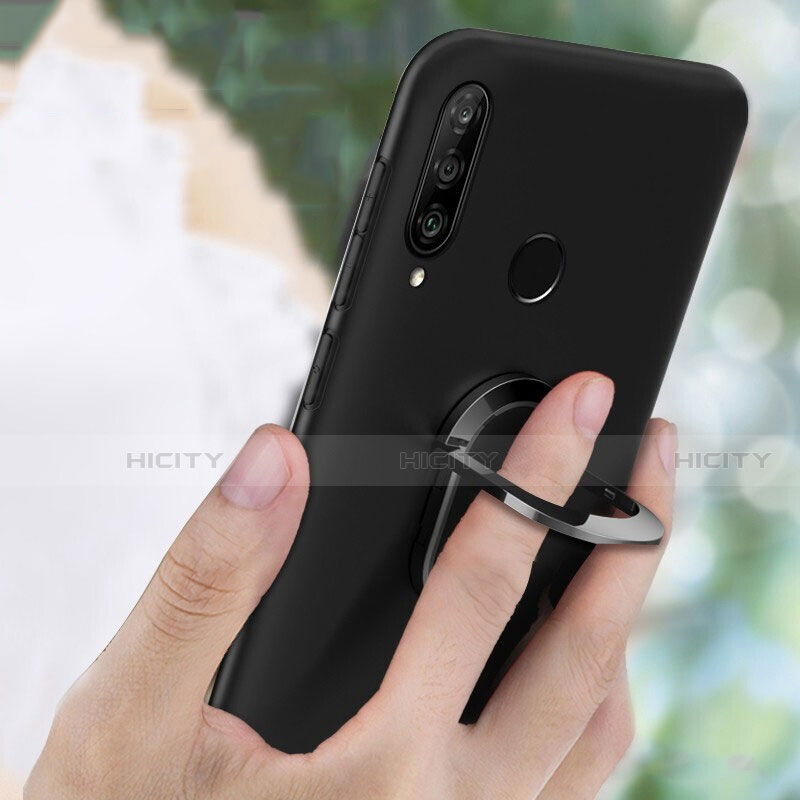 Silikon Hülle Handyhülle Ultra Dünn Schutzhülle Tasche Silikon mit Magnetisch Fingerring Ständer T01 für Huawei P30 Lite