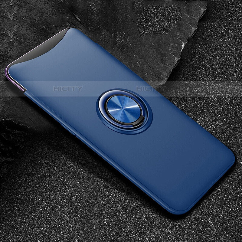 Silikon Hülle Handyhülle Ultra Dünn Schutzhülle Tasche Silikon mit Magnetisch Fingerring Ständer T01 für Oppo Find X Super Flash Edition Blau