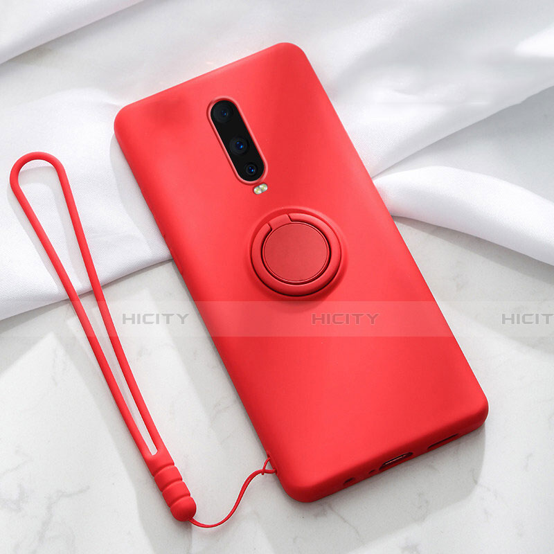 Silikon Hülle Handyhülle Ultra Dünn Schutzhülle Tasche Silikon mit Magnetisch Fingerring Ständer T01 für Oppo R17 Pro Rot Plus