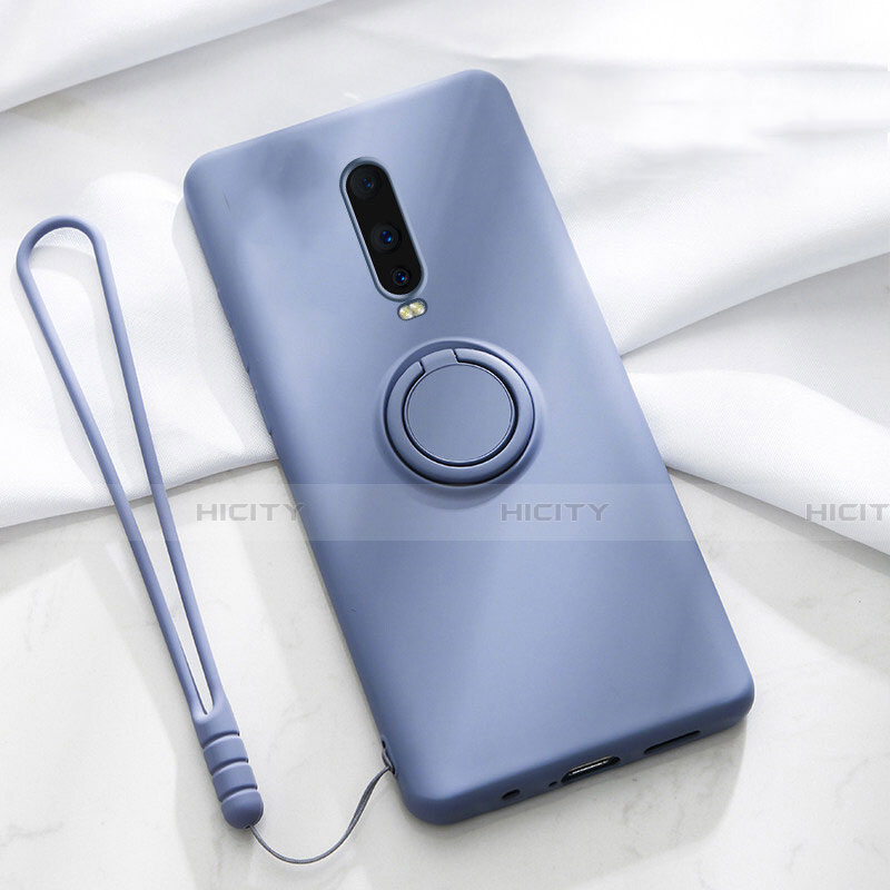 Silikon Hülle Handyhülle Ultra Dünn Schutzhülle Tasche Silikon mit Magnetisch Fingerring Ständer T01 für Oppo R17 Pro Violett