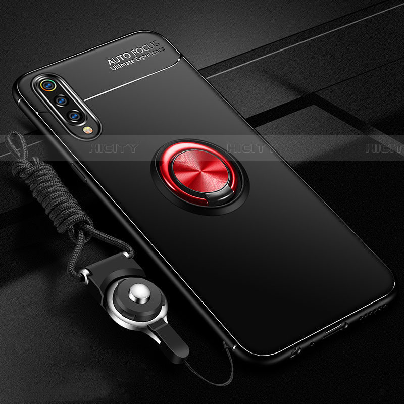 Silikon Hülle Handyhülle Ultra Dünn Schutzhülle Tasche Silikon mit Magnetisch Fingerring Ständer T01 für Samsung Galaxy A70 Rot und Schwarz