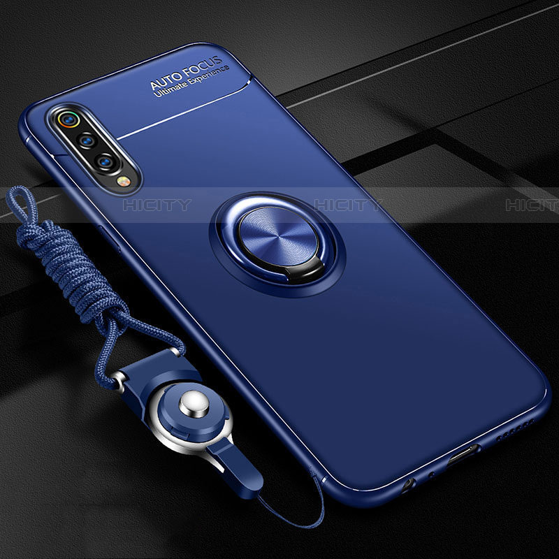Silikon Hülle Handyhülle Ultra Dünn Schutzhülle Tasche Silikon mit Magnetisch Fingerring Ständer T01 für Samsung Galaxy A90 5G Blau