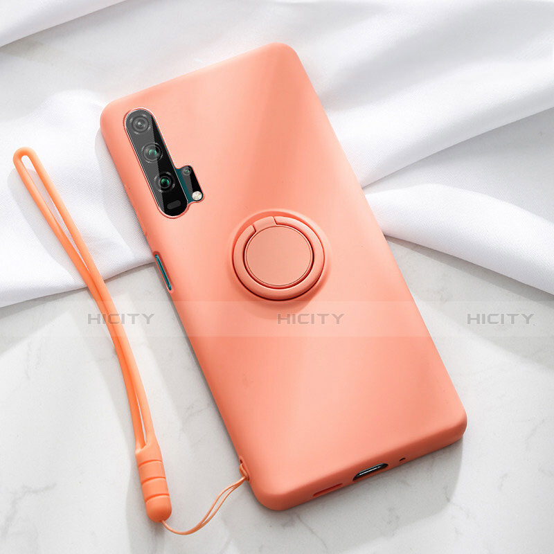 Silikon Hülle Handyhülle Ultra Dünn Schutzhülle Tasche Silikon mit Magnetisch Fingerring Ständer T02 für Huawei Honor 20 Pro Orange