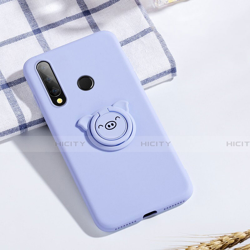 Silikon Hülle Handyhülle Ultra Dünn Schutzhülle Tasche Silikon mit Magnetisch Fingerring Ständer T02 für Huawei Honor 20E Violett Plus