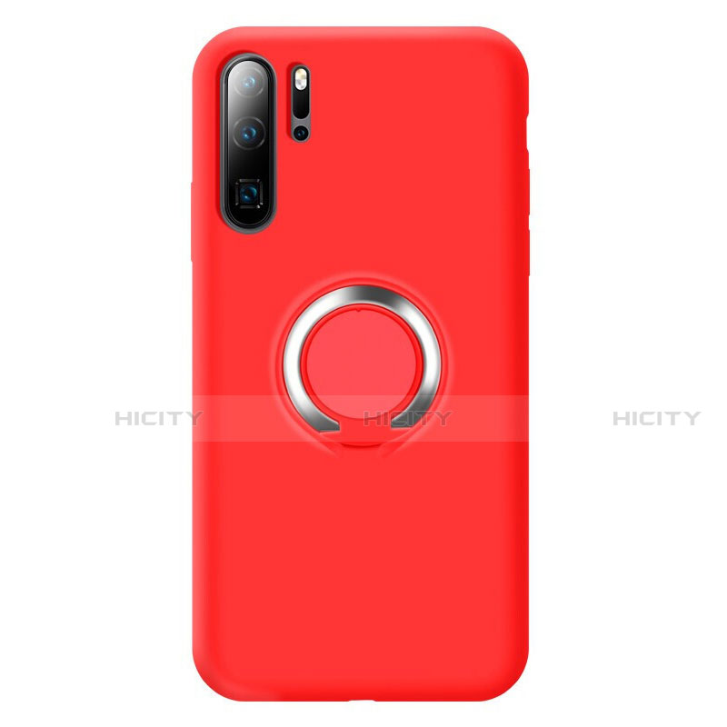 Silikon Hülle Handyhülle Ultra Dünn Schutzhülle Tasche Silikon mit Magnetisch Fingerring Ständer T02 für Huawei P30 Pro New Edition Rot