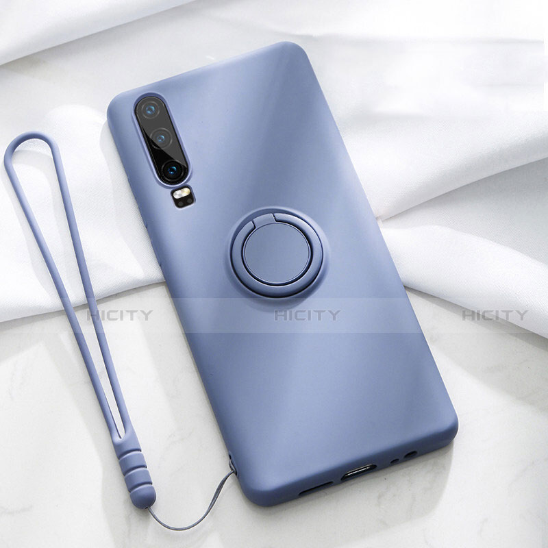 Silikon Hülle Handyhülle Ultra Dünn Schutzhülle Tasche Silikon mit Magnetisch Fingerring Ständer T02 für Huawei P30 Violett Plus