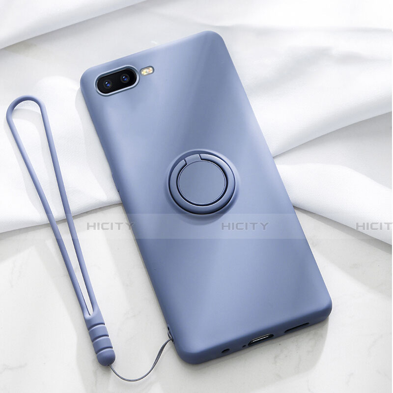 Silikon Hülle Handyhülle Ultra Dünn Schutzhülle Tasche Silikon mit Magnetisch Fingerring Ständer T02 für Oppo K1