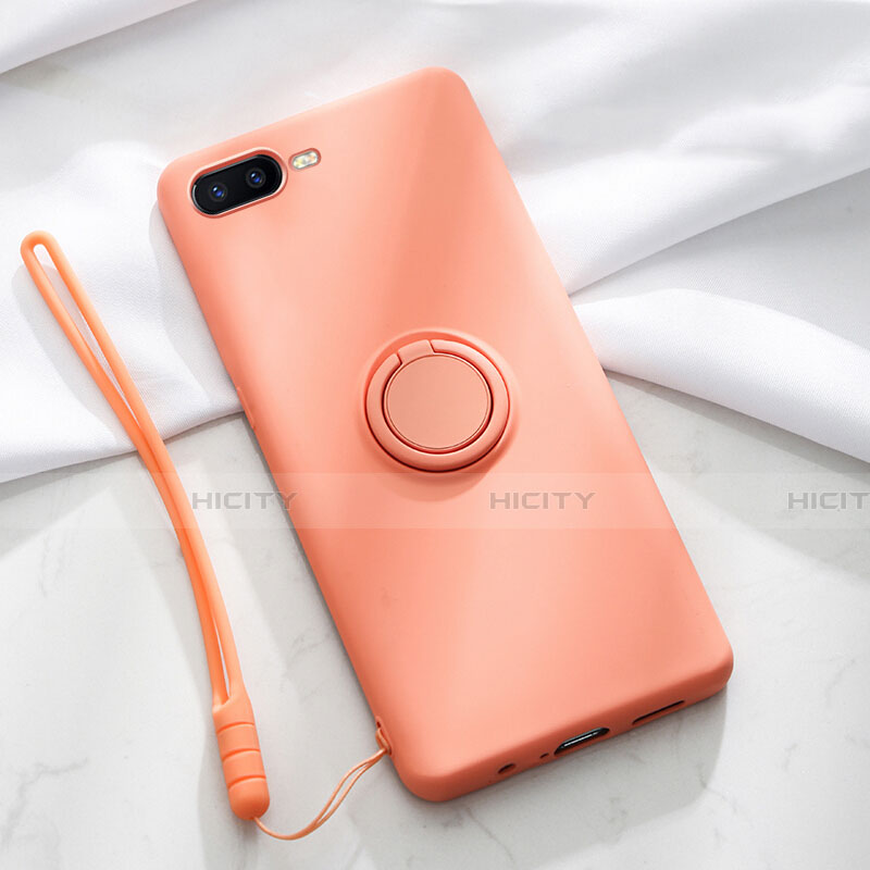 Silikon Hülle Handyhülle Ultra Dünn Schutzhülle Tasche Silikon mit Magnetisch Fingerring Ständer T02 für Oppo K1 Orange