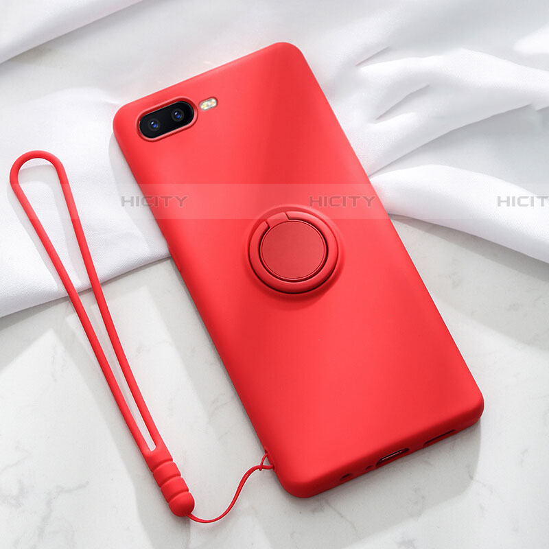 Silikon Hülle Handyhülle Ultra Dünn Schutzhülle Tasche Silikon mit Magnetisch Fingerring Ständer T02 für Oppo RX17 Neo Rot Plus