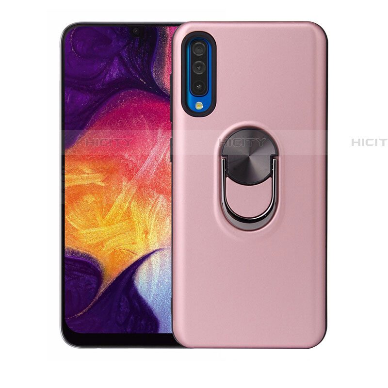 Silikon Hülle Handyhülle Ultra Dünn Schutzhülle Tasche Silikon mit Magnetisch Fingerring Ständer T02 für Samsung Galaxy A70 Rosegold