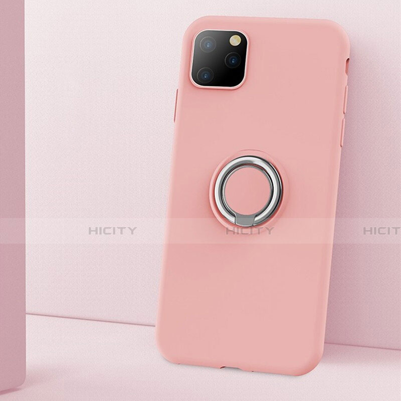 Silikon Hülle Handyhülle Ultra Dünn Schutzhülle Tasche Silikon mit Magnetisch Fingerring Ständer T03 für Apple iPhone 11 Pro Rosa