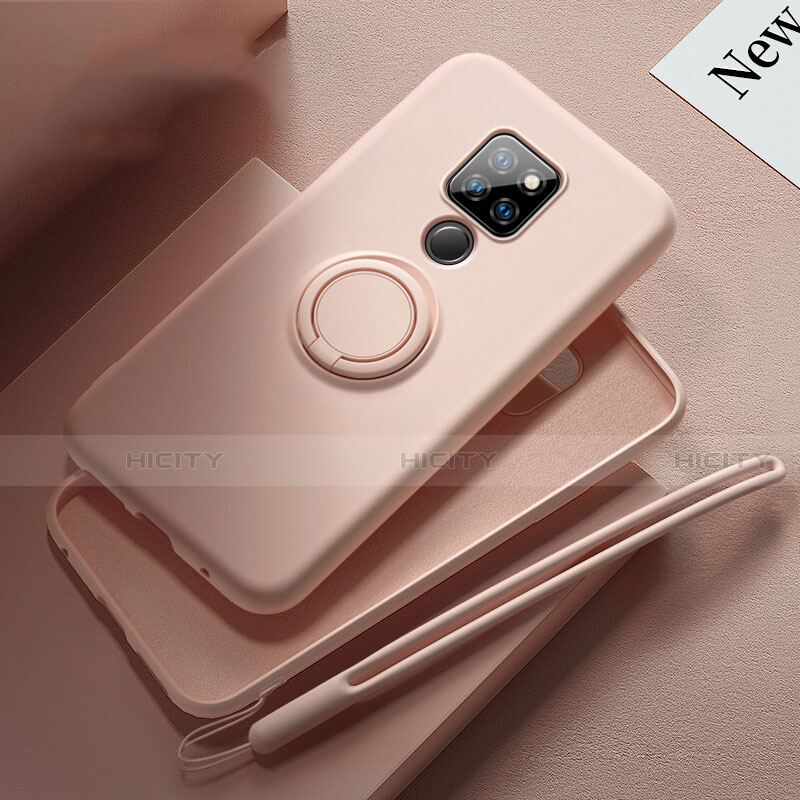 Silikon Hülle Handyhülle Ultra Dünn Schutzhülle Tasche Silikon mit Magnetisch Fingerring Ständer T03 für Huawei Mate 20 Rosa