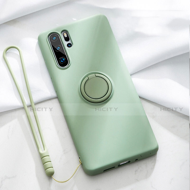 Silikon Hülle Handyhülle Ultra Dünn Schutzhülle Tasche Silikon mit Magnetisch Fingerring Ständer T03 für Huawei P30 Pro New Edition Grün