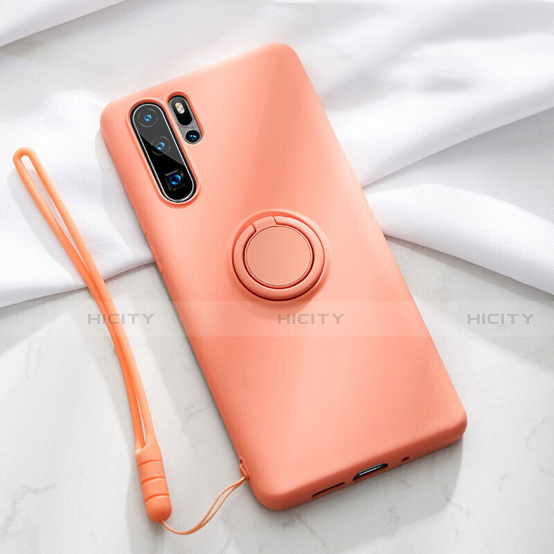 Silikon Hülle Handyhülle Ultra Dünn Schutzhülle Tasche Silikon mit Magnetisch Fingerring Ständer T03 für Huawei P30 Pro New Edition Orange