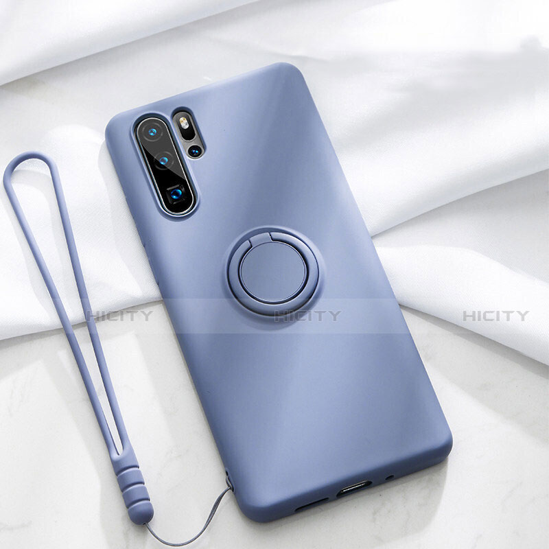 Silikon Hülle Handyhülle Ultra Dünn Schutzhülle Tasche Silikon mit Magnetisch Fingerring Ständer T03 für Huawei P30 Pro New Edition Violett