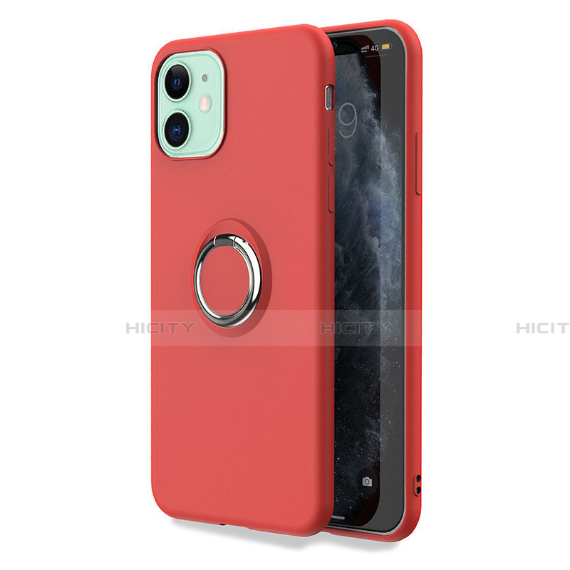 Silikon Hülle Handyhülle Ultra Dünn Schutzhülle Tasche Silikon mit Magnetisch Fingerring Ständer T04 für Apple iPhone 11 Rot Plus