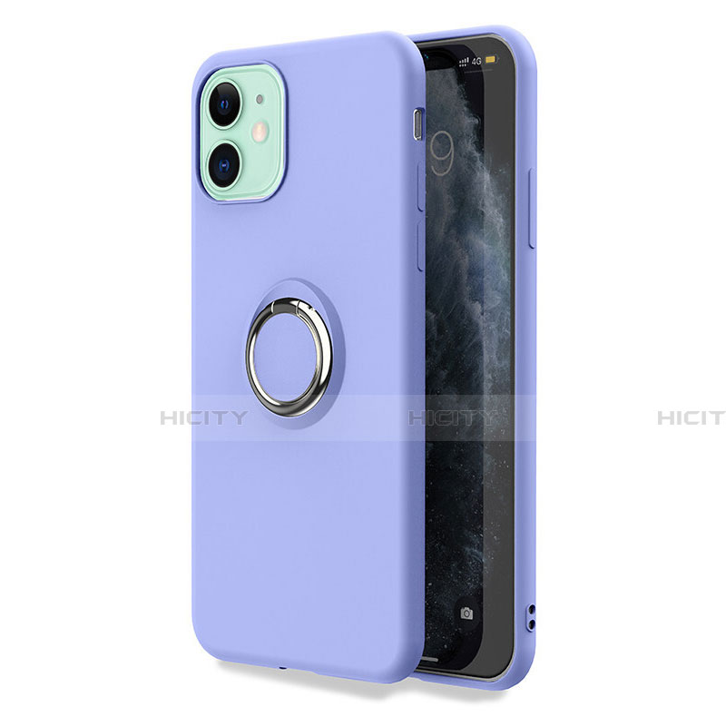 Silikon Hülle Handyhülle Ultra Dünn Schutzhülle Tasche Silikon mit Magnetisch Fingerring Ständer T04 für Apple iPhone 11 Violett Plus