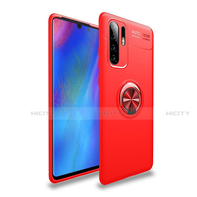 Silikon Hülle Handyhülle Ultra Dünn Schutzhülle Tasche Silikon mit Magnetisch Fingerring Ständer T04 für Huawei P30 Pro New Edition Rot