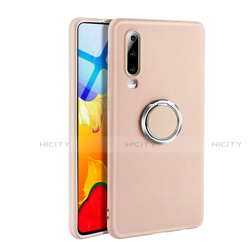 Silikon Hülle Handyhülle Ultra Dünn Schutzhülle Tasche Silikon mit Magnetisch Fingerring Ständer T04 für Huawei P30 Rosa