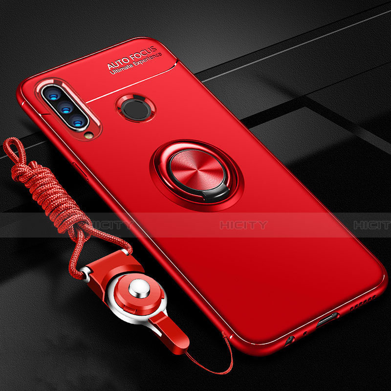 Silikon Hülle Handyhülle Ultra Dünn Schutzhülle Tasche Silikon mit Magnetisch Fingerring Ständer T05 für Huawei Honor 20E Rot