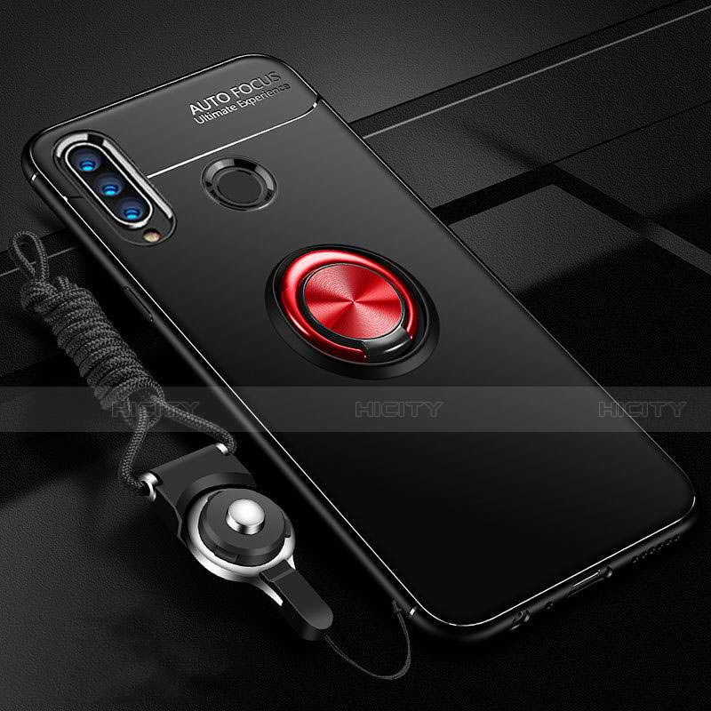 Silikon Hülle Handyhülle Ultra Dünn Schutzhülle Tasche Silikon mit Magnetisch Fingerring Ständer T05 für Huawei Honor 20i Rot und Schwarz