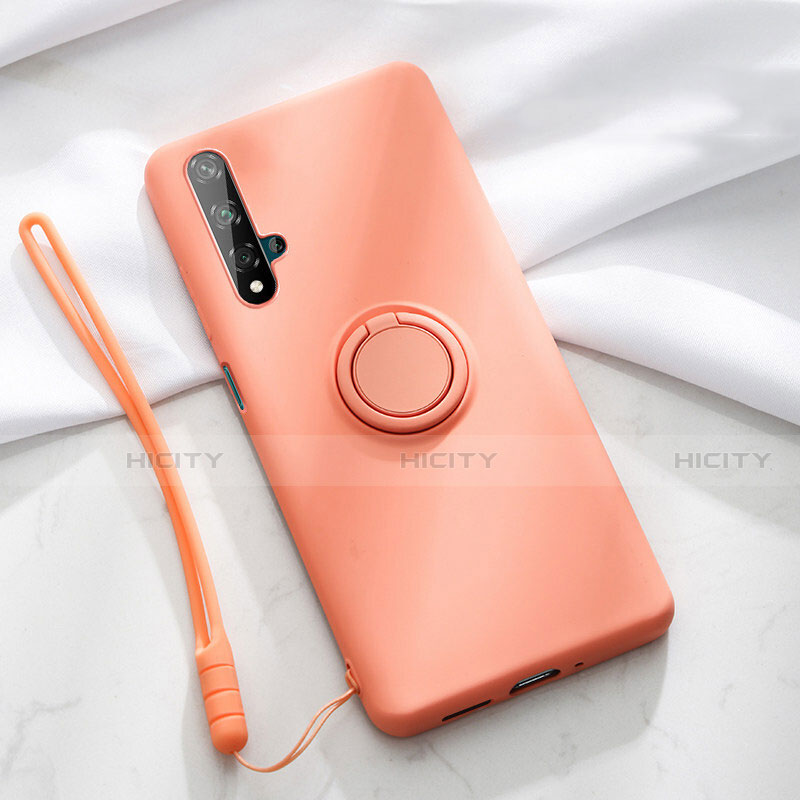 Silikon Hülle Handyhülle Ultra Dünn Schutzhülle Tasche Silikon mit Magnetisch Fingerring Ständer T06 für Huawei Honor 20 Orange