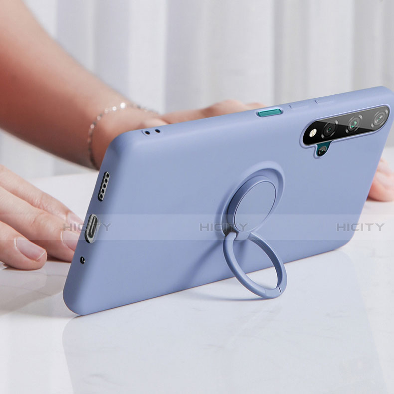 Silikon Hülle Handyhülle Ultra Dünn Schutzhülle Tasche Silikon mit Magnetisch Fingerring Ständer T06 für Huawei Honor 20S