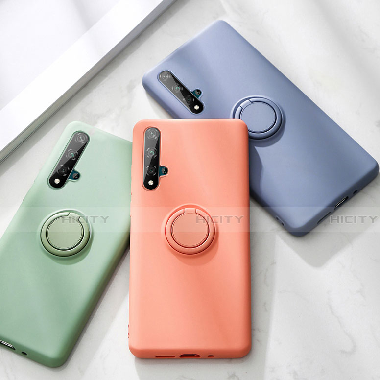 Silikon Hülle Handyhülle Ultra Dünn Schutzhülle Tasche Silikon mit Magnetisch Fingerring Ständer T06 für Huawei Honor 20S