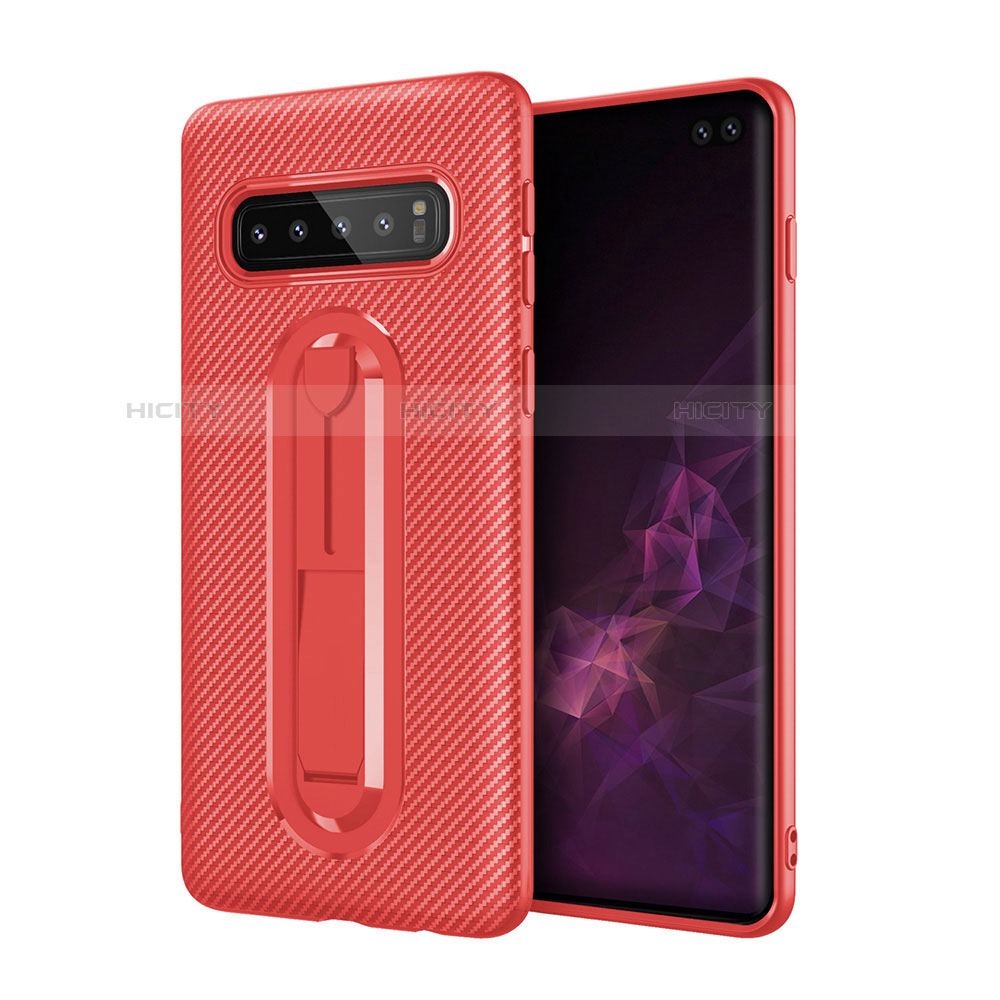 Silikon Hülle Handyhülle Ultra Dünn Schutzhülle Tasche Silikon mit Ständer für Samsung Galaxy S10 5G Rot Plus