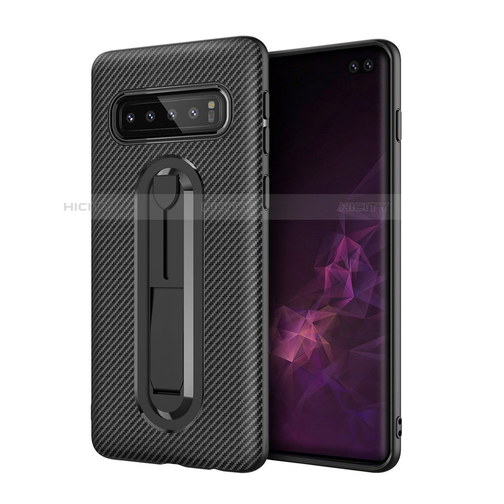 Silikon Hülle Handyhülle Ultra Dünn Schutzhülle Tasche Silikon mit Ständer für Samsung Galaxy S10 5G Schwarz