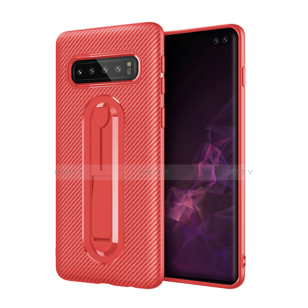 Silikon Hülle Handyhülle Ultra Dünn Schutzhülle Tasche Silikon mit Ständer für Samsung Galaxy S10 Plus Rot