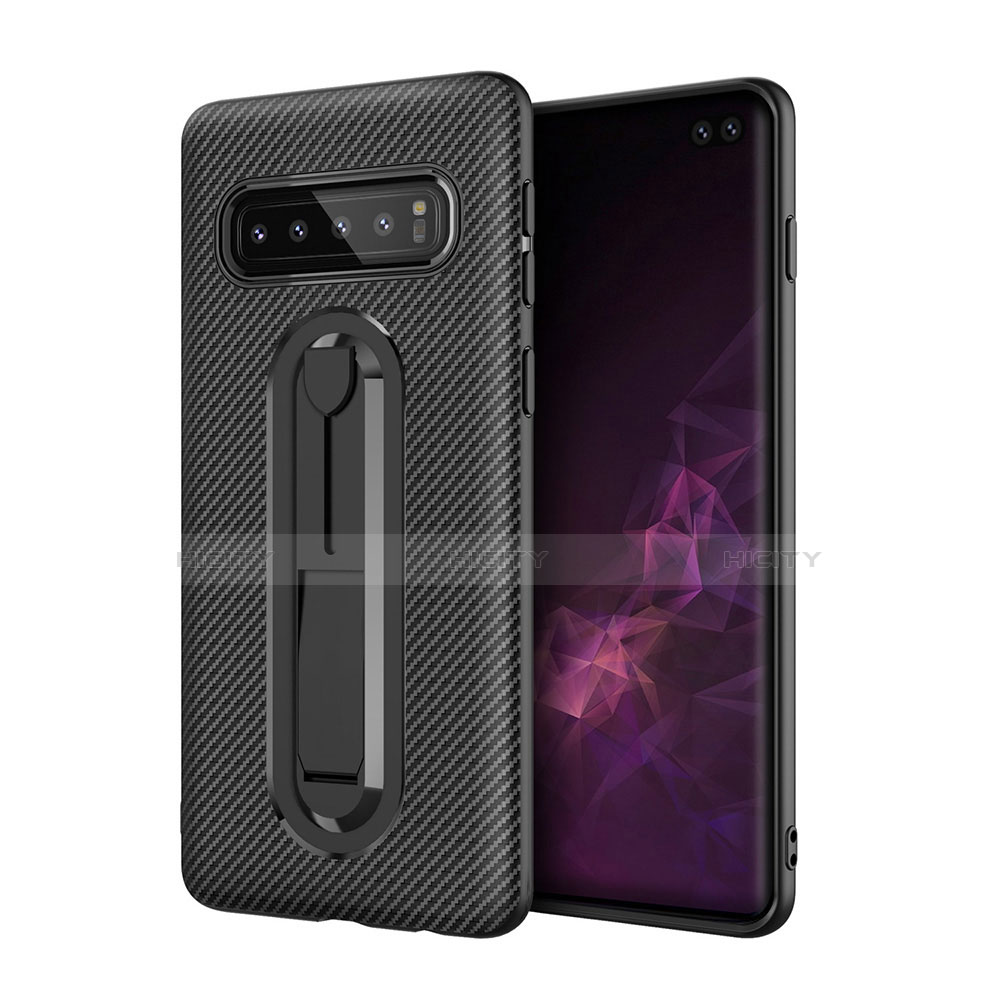 Silikon Hülle Handyhülle Ultra Dünn Schutzhülle Tasche Silikon mit Ständer für Samsung Galaxy S10 Plus Schwarz