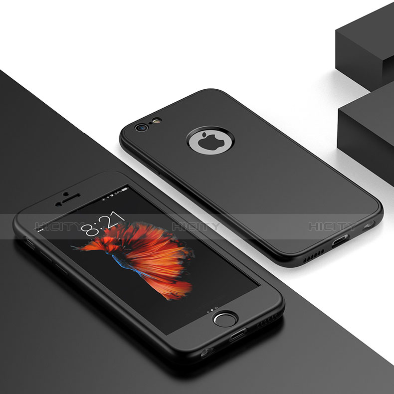 Silikon Hülle Handyhülle Ultra Dünn Schutzhülle Vorder und Rückseite 360 Grad für Apple iPhone 6 Schwarz