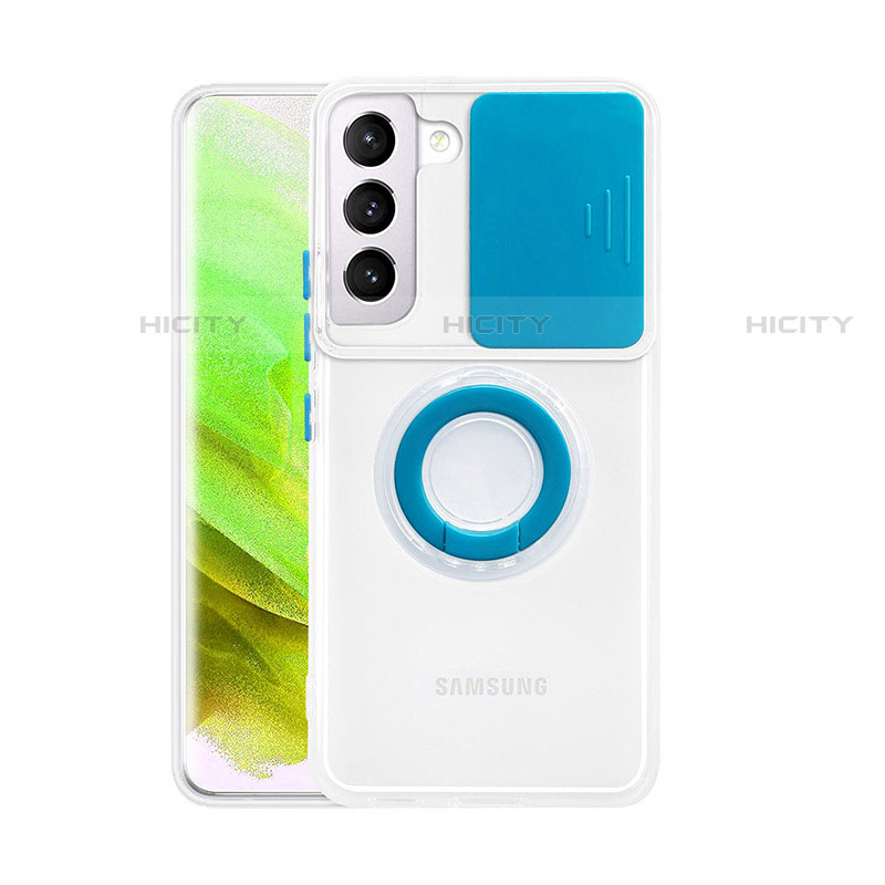 Silikon Hülle Handyhülle Ultradünn Schutzhülle Flexible Tasche Durchsichtig Transparent mit Fingerring Ständer A01 für Samsung Galaxy S21 5G Blau