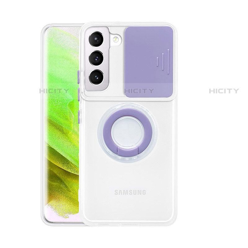 Silikon Hülle Handyhülle Ultradünn Schutzhülle Flexible Tasche Durchsichtig Transparent mit Fingerring Ständer A01 für Samsung Galaxy S21 5G Violett