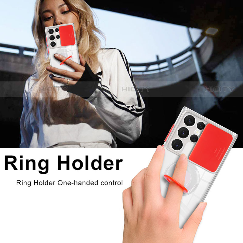Silikon Hülle Handyhülle Ultradünn Schutzhülle Flexible Tasche Durchsichtig Transparent mit Fingerring Ständer S03 für Samsung Galaxy S22 Ultra 5G groß