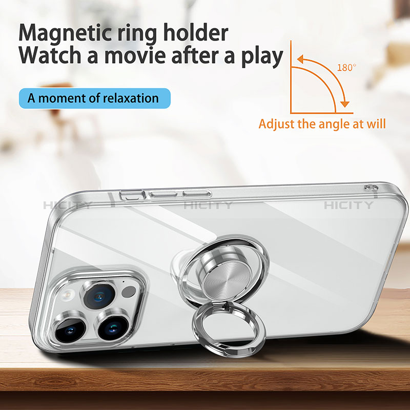 Silikon Hülle Handyhülle Ultradünn Schutzhülle Flexible Tasche Durchsichtig Transparent mit Magnetisch Fingerring Ständer A01 für Apple iPhone 13 Pro Klar