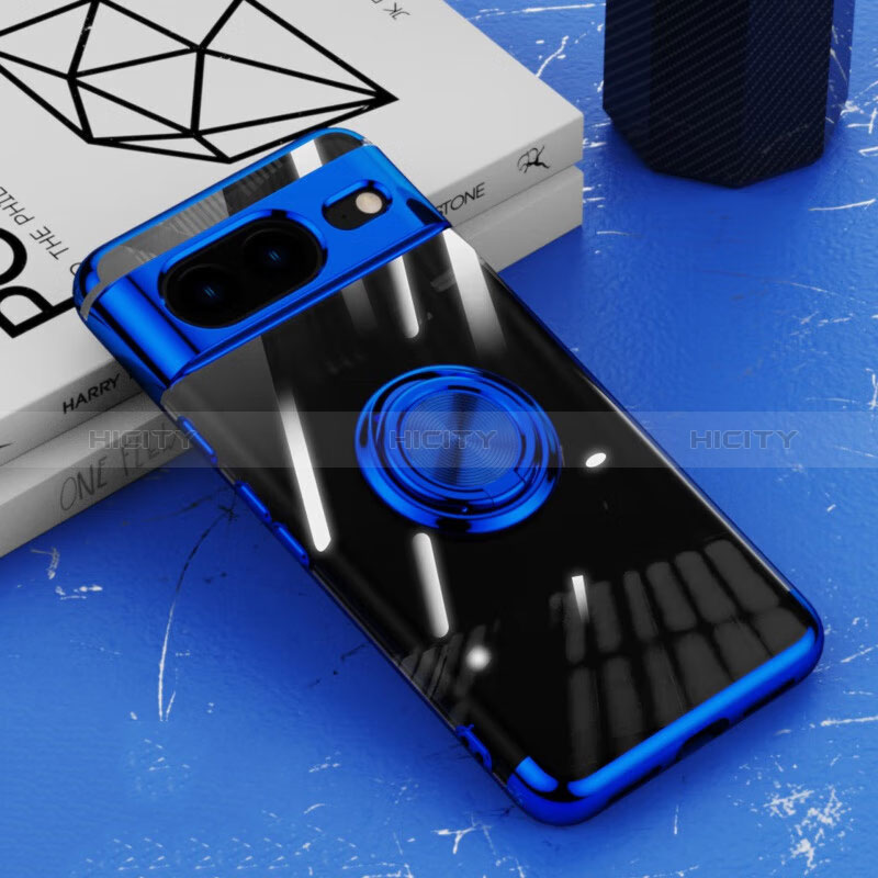 Silikon Hülle Handyhülle Ultradünn Schutzhülle Flexible Tasche Durchsichtig Transparent mit Magnetisch Fingerring Ständer AN1 für Google Pixel 8 5G