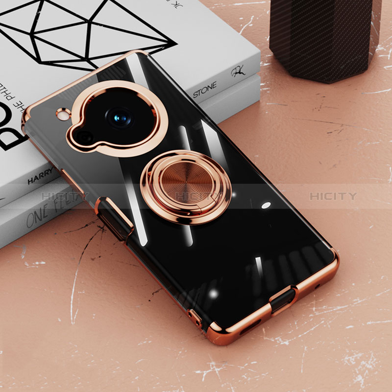 Silikon Hülle Handyhülle Ultradünn Schutzhülle Flexible Tasche Durchsichtig Transparent mit Magnetisch Fingerring Ständer AN1 für Sharp Aquos R7s Rosegold