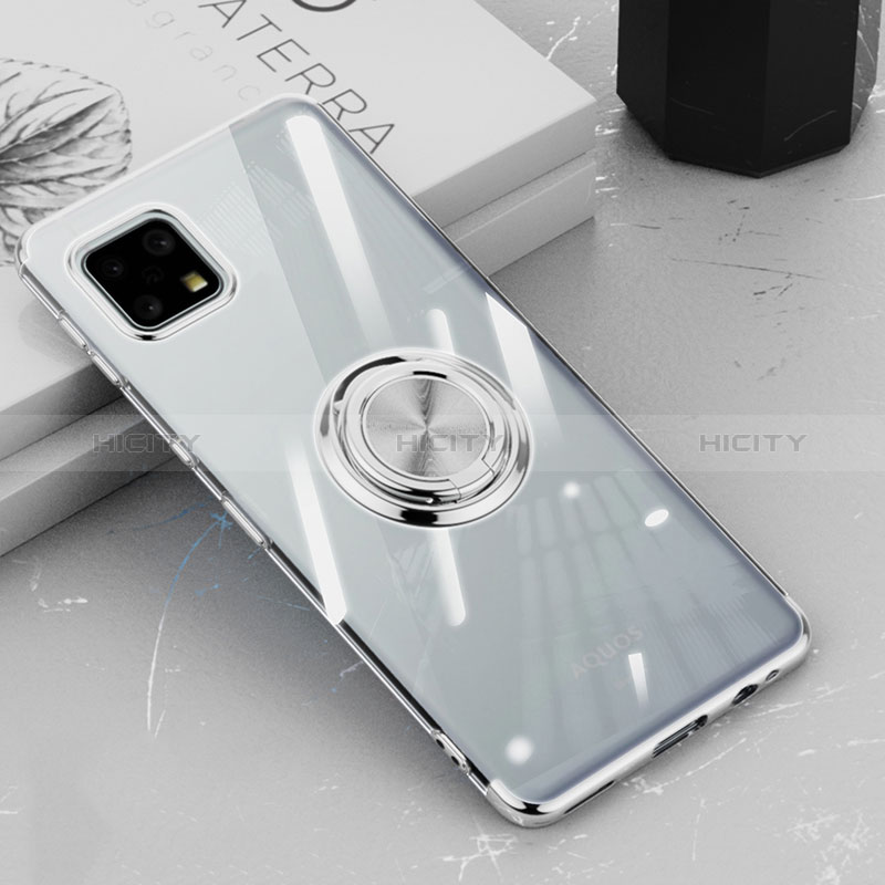 Silikon Hülle Handyhülle Ultradünn Schutzhülle Flexible Tasche Durchsichtig Transparent mit Magnetisch Fingerring Ständer AN1 für Sharp Aquos Sense6 groß