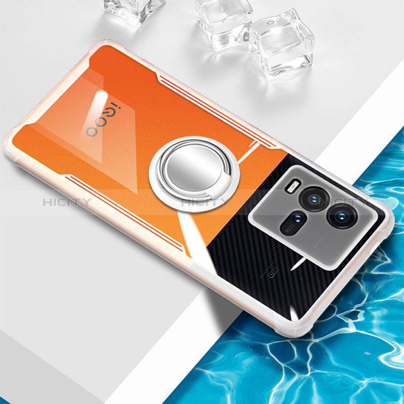 Silikon Hülle Handyhülle Ultradünn Schutzhülle Flexible Tasche Durchsichtig Transparent mit Magnetisch Fingerring Ständer BH1 für Vivo iQOO 10 5G Weiß Plus