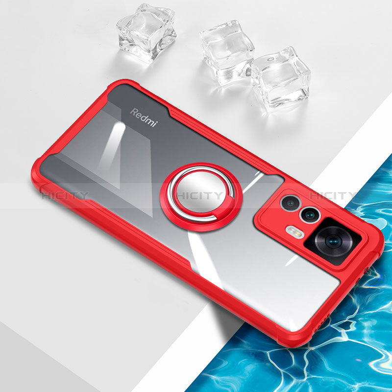 Silikon Hülle Handyhülle Ultradünn Schutzhülle Flexible Tasche Durchsichtig Transparent mit Magnetisch Fingerring Ständer BH1 für Xiaomi Mi 12T Pro 5G Rot