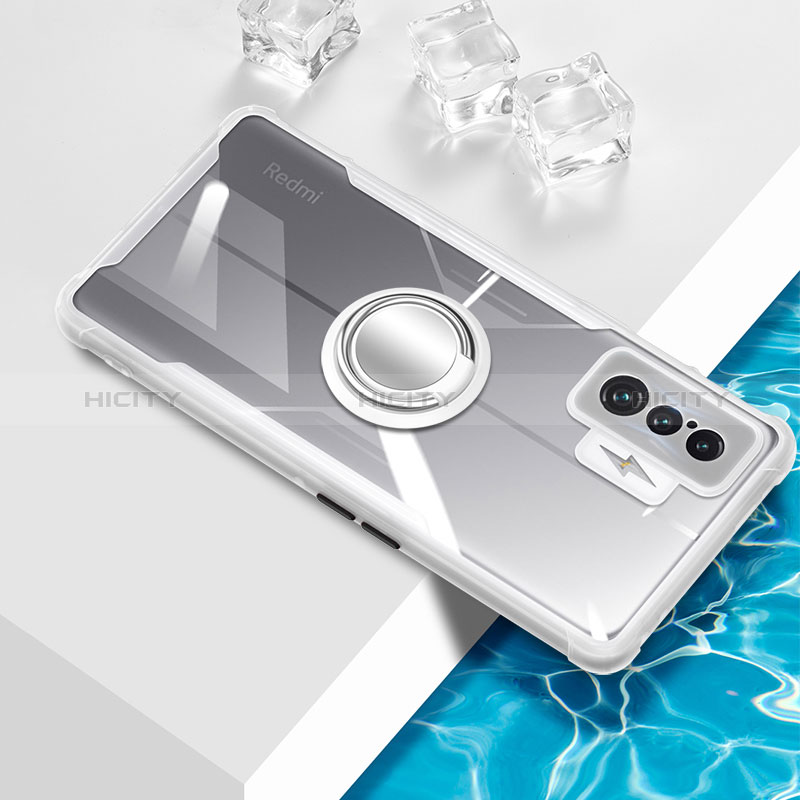 Silikon Hülle Handyhülle Ultradünn Schutzhülle Flexible Tasche Durchsichtig Transparent mit Magnetisch Fingerring Ständer BH1 für Xiaomi Poco F4 GT 5G Weiß