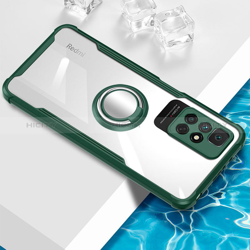 Silikon Hülle Handyhülle Ultradünn Schutzhülle Flexible Tasche Durchsichtig Transparent mit Magnetisch Fingerring Ständer BH1 für Xiaomi Redmi Note 11T 5G Grün