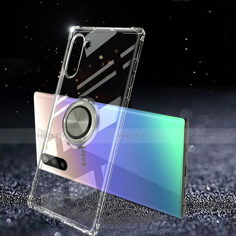 Silikon Hülle Handyhülle Ultradünn Schutzhülle Flexible Tasche Durchsichtig Transparent mit Magnetisch Fingerring Ständer C01 für Samsung Galaxy Note 10 groß