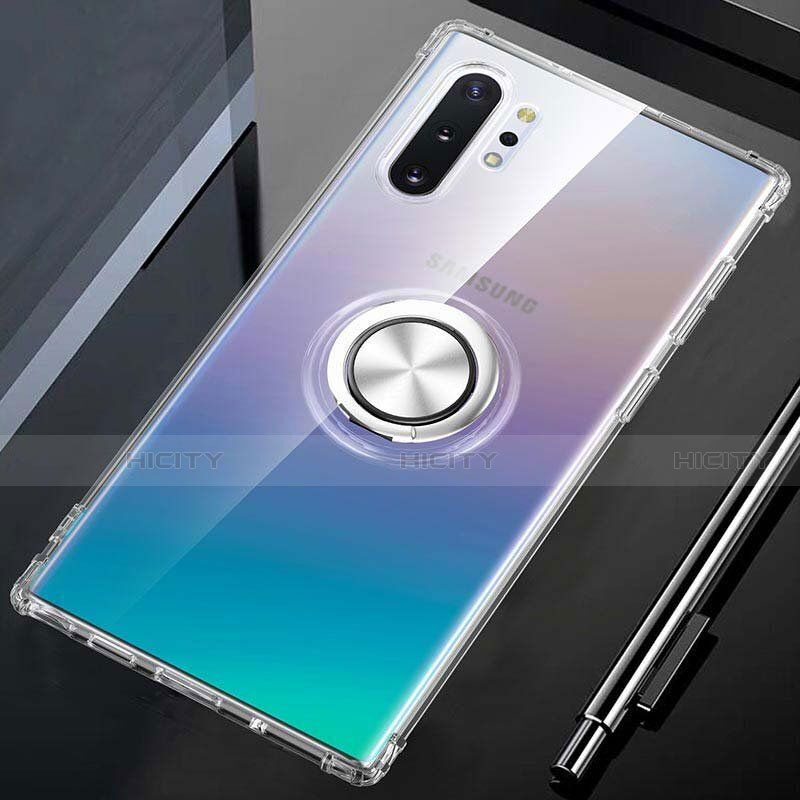 Silikon Hülle Handyhülle Ultradünn Schutzhülle Flexible Tasche Durchsichtig Transparent mit Magnetisch Fingerring Ständer C01 für Samsung Galaxy Note 10 Plus