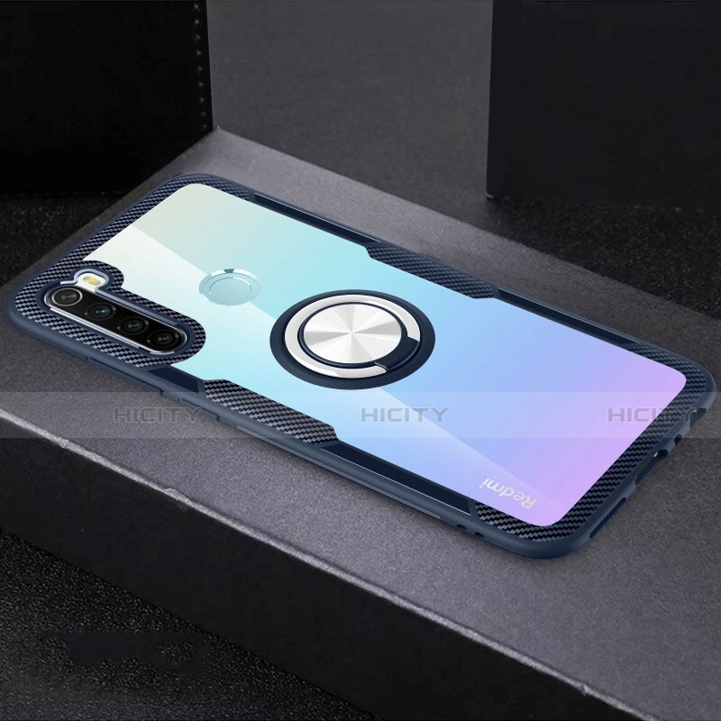 Silikon Hülle Handyhülle Ultradünn Schutzhülle Flexible Tasche Durchsichtig Transparent mit Magnetisch Fingerring Ständer C01 für Xiaomi Redmi Note 8 (2021) groß