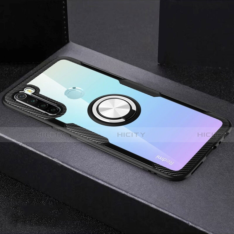 Silikon Hülle Handyhülle Ultradünn Schutzhülle Flexible Tasche Durchsichtig Transparent mit Magnetisch Fingerring Ständer C01 für Xiaomi Redmi Note 8 (2021) groß