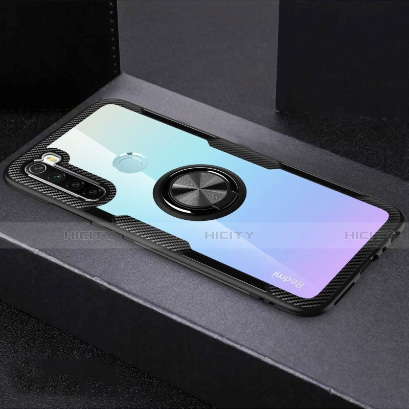 Silikon Hülle Handyhülle Ultradünn Schutzhülle Flexible Tasche Durchsichtig Transparent mit Magnetisch Fingerring Ständer C01 für Xiaomi Redmi Note 8 (2021) Schwarz